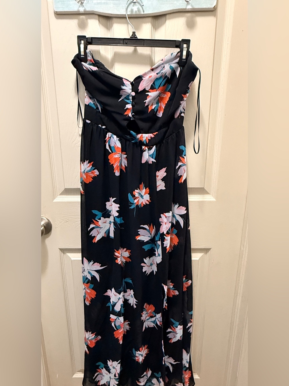 Candie's Black Floral Maxi Dress with Coral, Teal & White Flowers